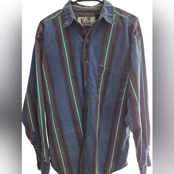 Todays News Other - Men's Striped Button Down Shirt - Blue and Green